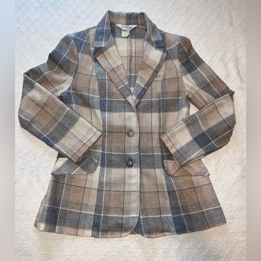 Jr. Things 70s Vintage Plaid Wool Blend Blazer ILGWU Made in USA Academic Boho - Picture 12 of 14